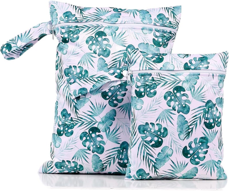 CoolaPeach 2 Pcs Wet Bags Waterproof Reusable Zippered Pocket Cloth Diaper Bag for Travel Beach Pool Swim, Baby Diapers,Gym Yoga Wet Clothes,Swimsuit,water wipes (Sea grass) - Image 1